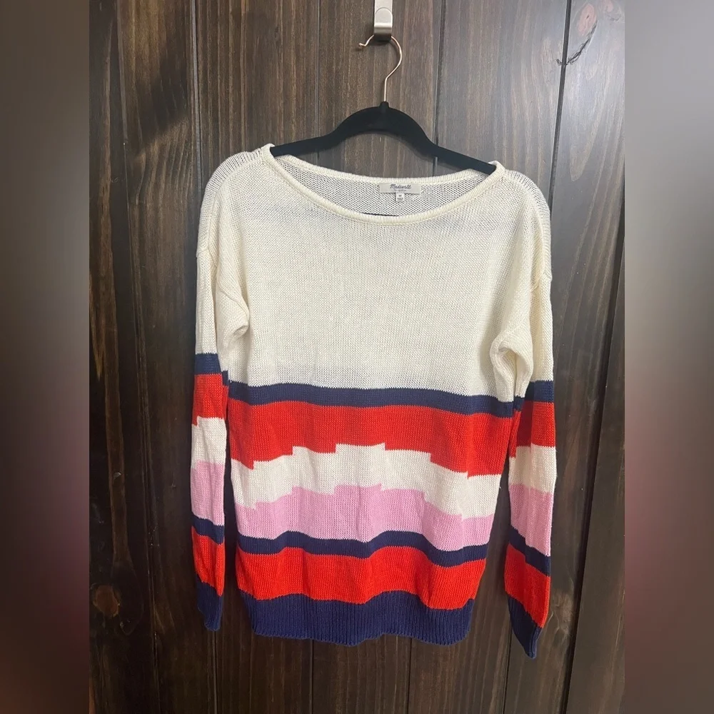 Madewell Blockstop Oversized Boatneck Colorblock Sweater 100% Linen medium - Picture 5 of 10